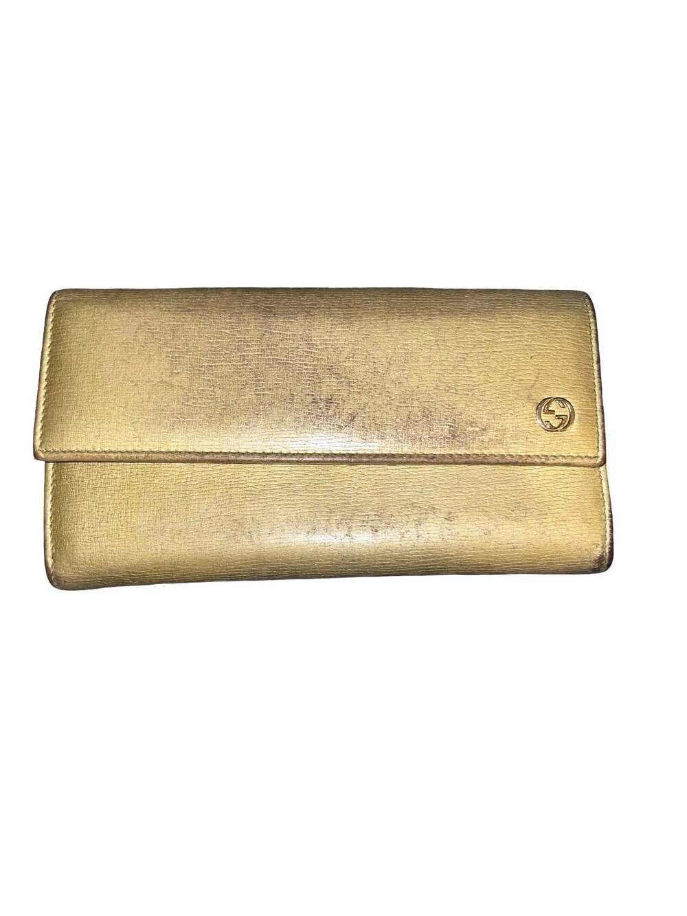 Gucci Metallic Gold Textured Leather Long Continental Flap Wallet